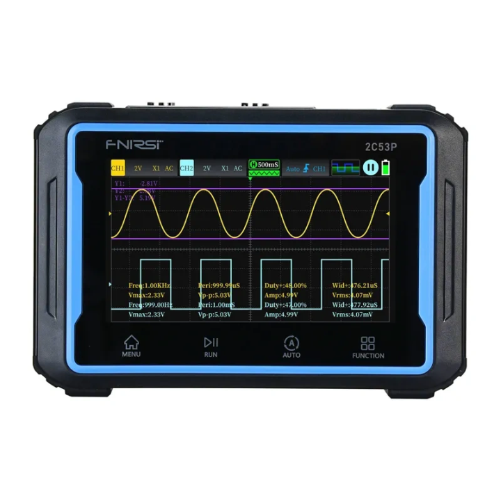 Portable 3-in-1 FNIRSI 2C53P 4.3" touchscreen oscilloscope