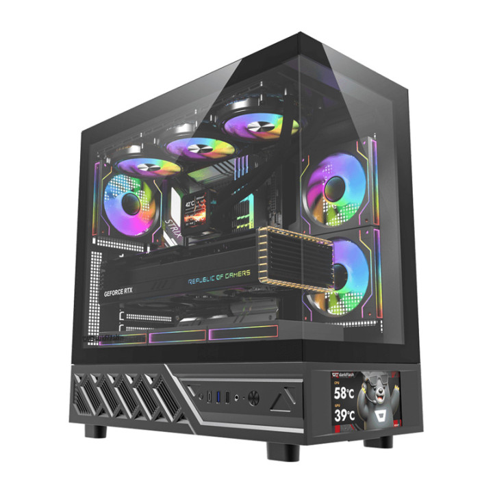 DarkFlash DS950V computer case with display (black) + 6 fans