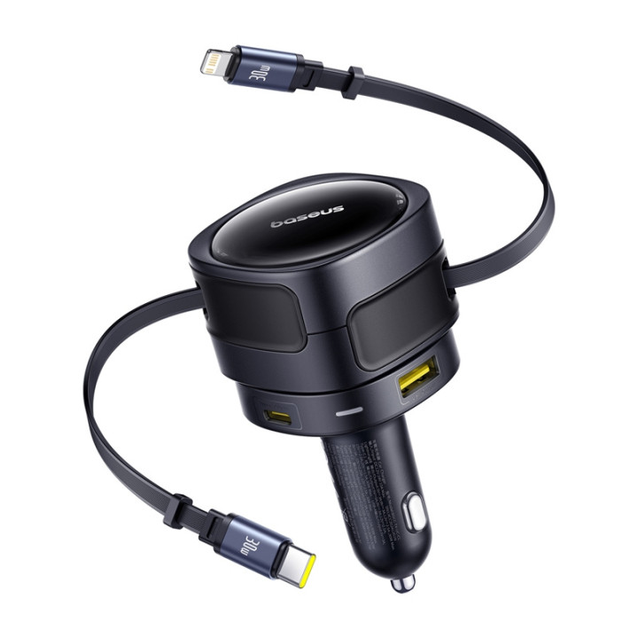 Baseus Enjoyment Max car charger with USB-C+Lightning cables and USB-A