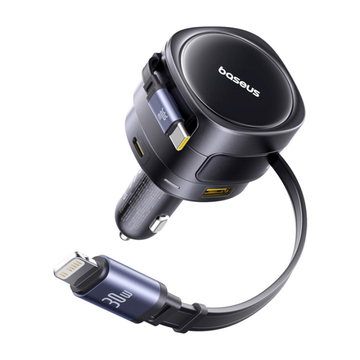 Baseus Enjoyment Max car charger with USB-C+Lightning cables and USB-A