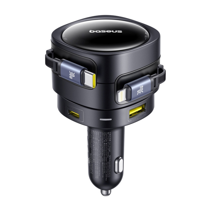 Baseus Enjoyment Max car charger with USB-C+Lightning cables and USB-A