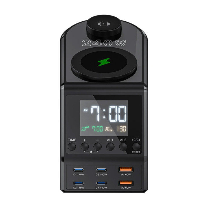 Blitzwolf BW-FW10 alarm clock with charger 2xUSB-A, 4xUSB-C, 240W