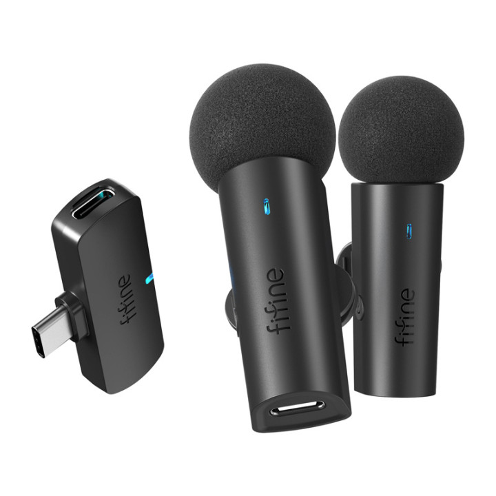 Fifine M8 wireless tie microphone set, 2pcs (black)