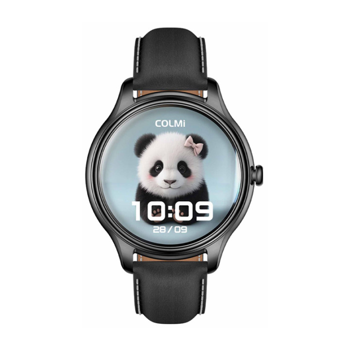 COLMI L28 Smart Watch (black silicone + black leather strap)