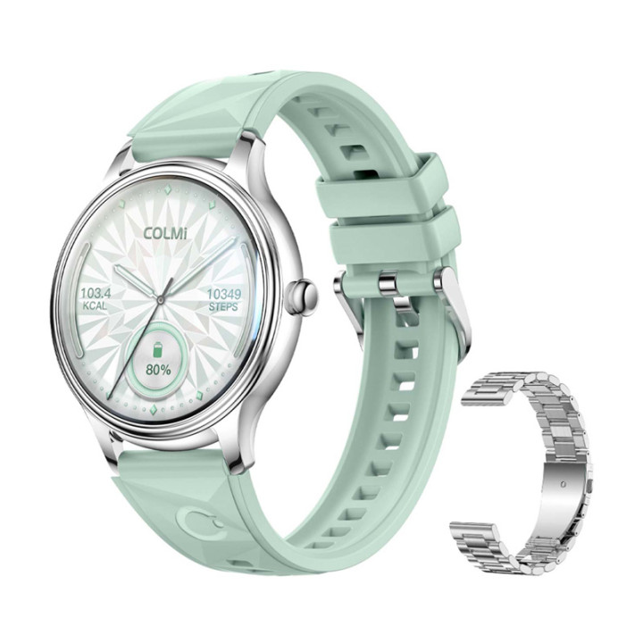 COLMI L28 Smart Watch (Silver-green + silver steel strap)